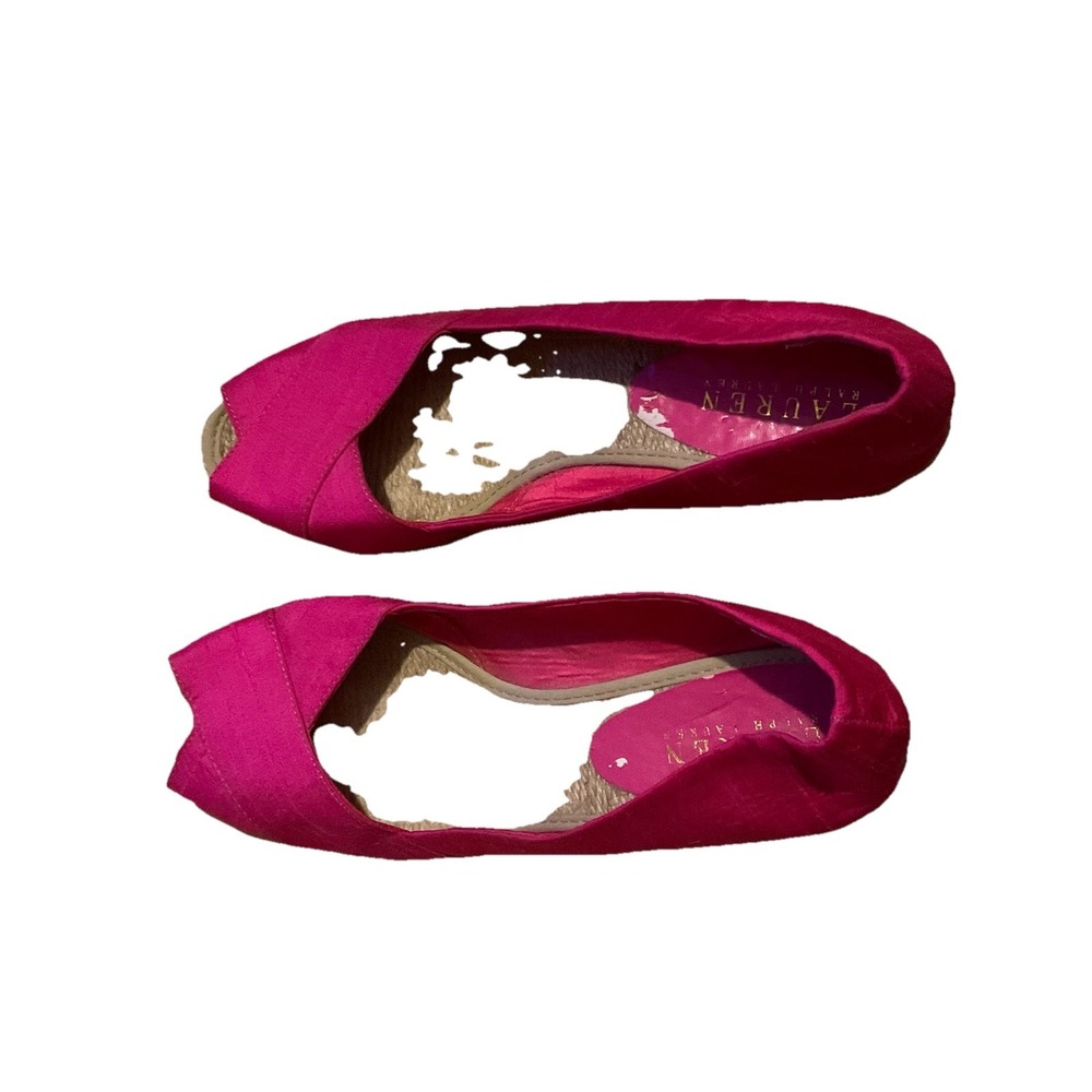LRL Ralph Lauren Cecilia Sz 7.5 Shantung Silk‎ Espadrille Wedge Peep Toe Sandals